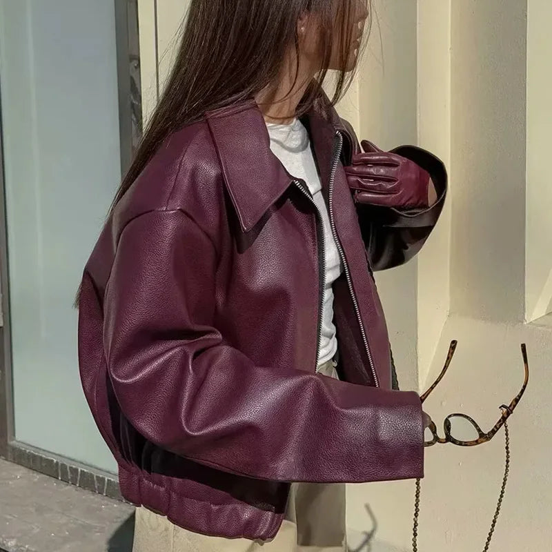 Daphne | Faux Leather Bomber Jacket